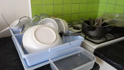 Old kitchen and dishes Stock Footage 158698989