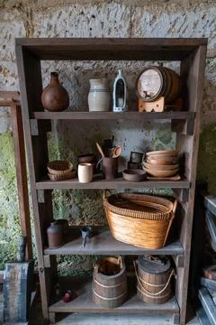 Old kitchen artifacts on a shelf at Castillo de San Marcos National Monumen.. Stock Photos