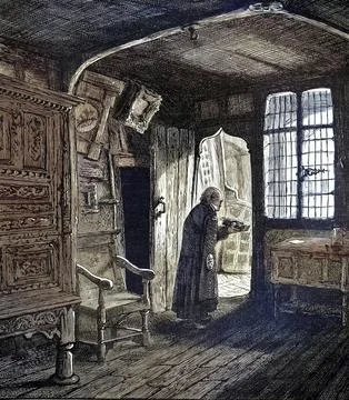 The old kitchen at Lord Leycester Hospital in Warwick. Not a medical hospital in Stock Illustration