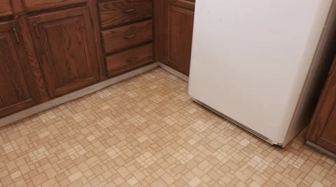 Old Kitchen Move Left and Right Down at Linoleum Floor Stock Footage 61708757