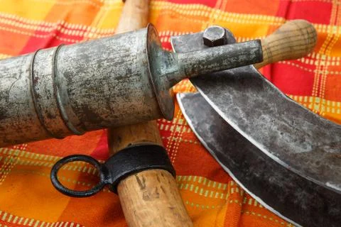 Old kitchen tools for the production of meat products - sausages 写真素材
