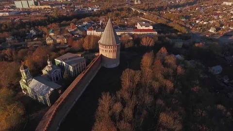 Old Kremlin Brick Wall at Sunset  Top Shooting  Copter Shooting Stock Footage 69859357