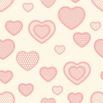 Old lace background, seamless pattern with hearts Stock Illustration