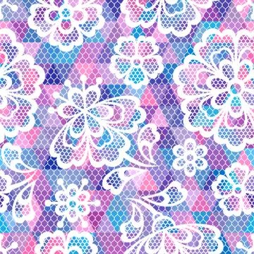 Old lace seamless pattern, ornamental flowers. Vector texture Stock Illustration