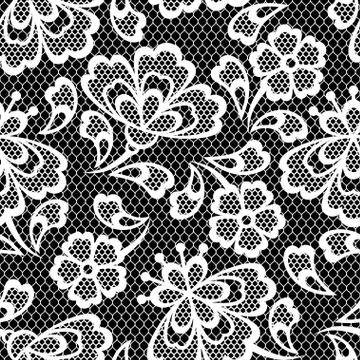 Old lace seamless pattern, ornamental flowers. Vector texture Stock Illustration
