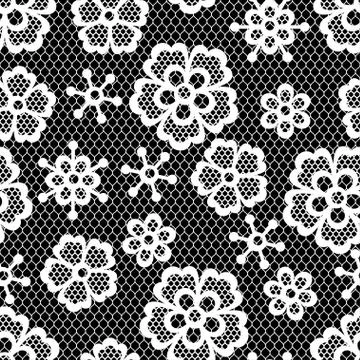 Old lace seamless pattern, ornamental flowers. Vector texture Stock Illustration