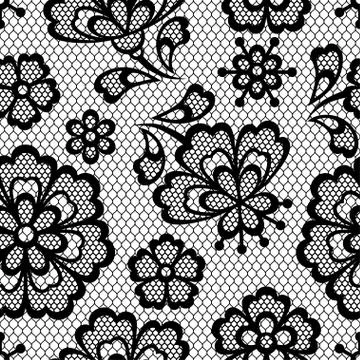 Old lace seamless pattern, ornamental flowers. Vector texture Stock Illustration