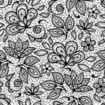 Old lace seamless pattern, ornamental flowers. Vector texture Stock Illustration