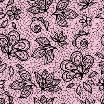 Old lace seamless pattern, ornamental flowers. Vector texture Stock Illustration