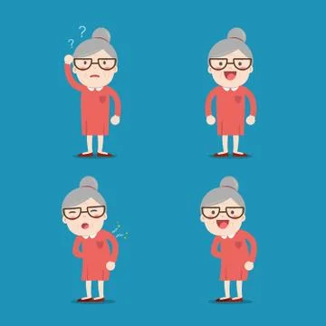 Old lady. Grandma in 4 Different Poses. Stock Illustration