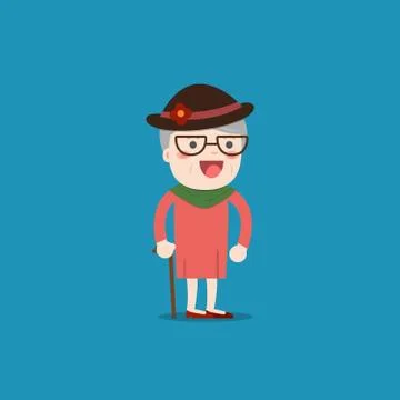 Old lady. Grandma. Vector isolated illustration. Cartoon character. Stock Illustration