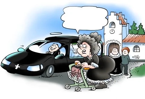 Old lady looking at the funeral Stock Illustration