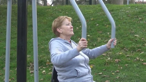 Old lady on a training Stock-Footage 87740751