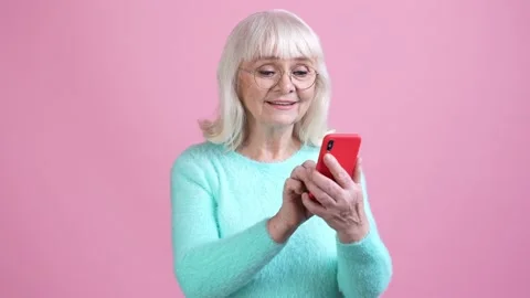 Old lady type number gadget call isolated pastel color background Video stock 169289849