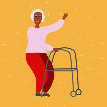 Old lady with a walker. Stock Illustration