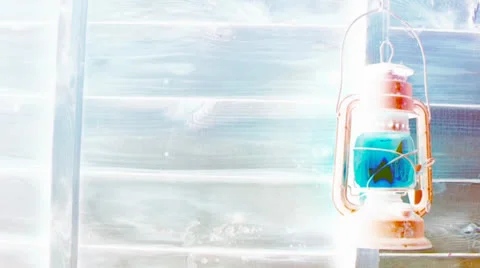 Old Lamp Hanging On Right Side Of A Wooden Shed - SiFi Video stock 22635073