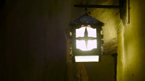 Old lantern in night bokeh Stock Footage 72657794