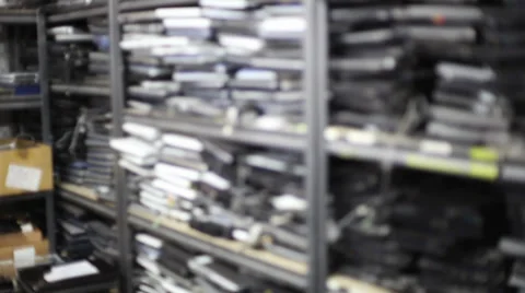 Old laptops rack focus Video stock 27732294