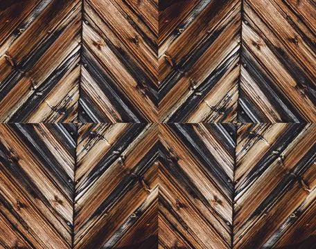 Old larch boards. Texture of old boards with forged nails. Stock Photos