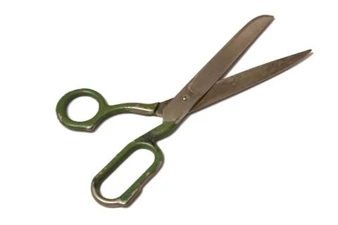 Old large pair of scissors on a white background Foto stock