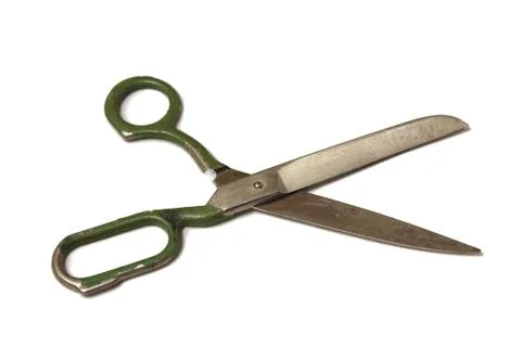 Old large pair of scissors on a white background Foto stock