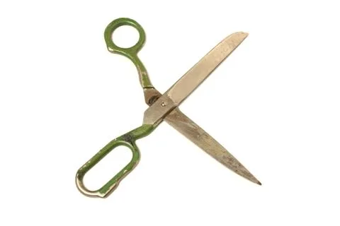 Old large pair of scissors on a white background Stock Photos