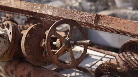 Old large valve water taps. Replacement of water collectors. Stock Footage 331985321