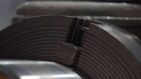 Old lathe machine. Turning lathe in action. Metalworking Milling Machine Stock Footage 130851796