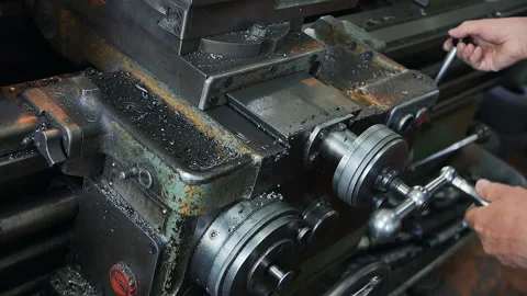 Old lathe in operation Stock Footage 90893947