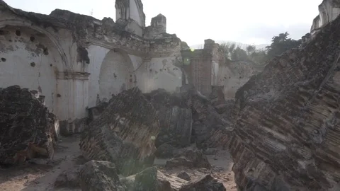 Old Latin America Ruins in Antigua, Guatemala - Floating Pan Shot Stock Footage