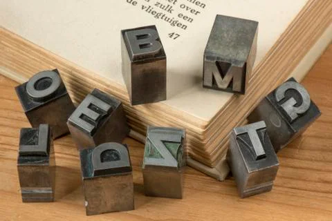 Old lead ink printing type Stock Photos