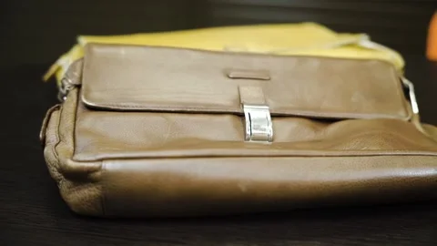 Old leather bags. Stock Footage 154159929