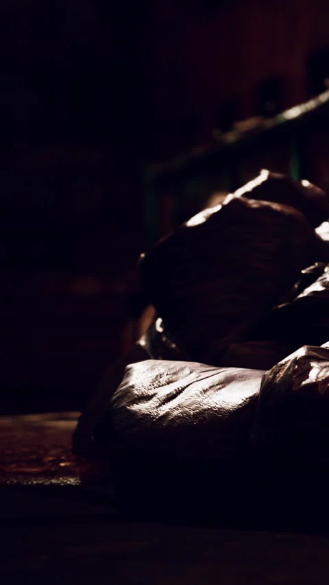 Old leather in a workshop with tools and wood Stock Footage 346681038