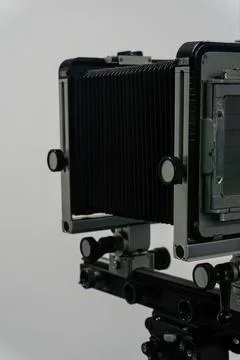 The old lens. Format camera. Cardan camera. Analog camera. Shooting on film o Foto stock