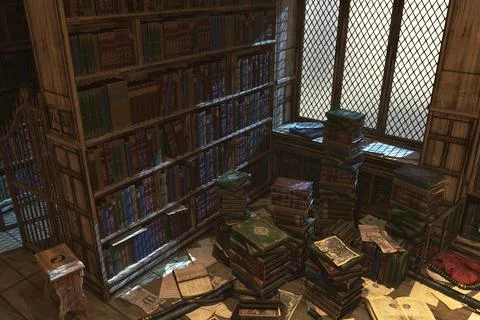 Old library energy preload, complete scene for background. 3D rendering illus Stock Illustration