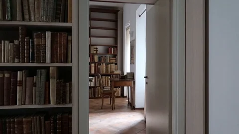 Old library full of old and precious books, shelves full of volumes Stock Footage 120032667