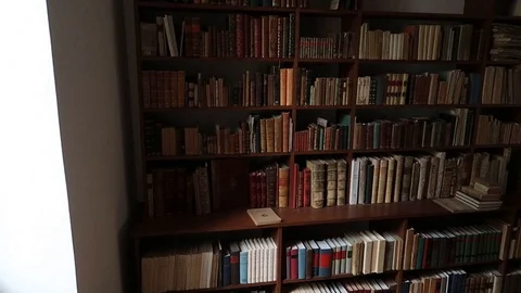 Old library full of old and precious books, shelves full of volumes Stock Footage 120037653