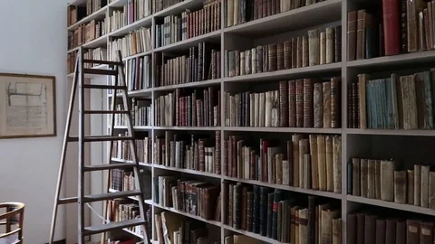 Old library full of old and precious books, shelves full of volumes Stock Footage 120038854