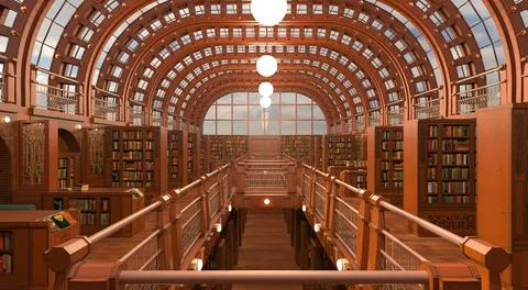 Old library room interior 3d illustration Stock Illustration