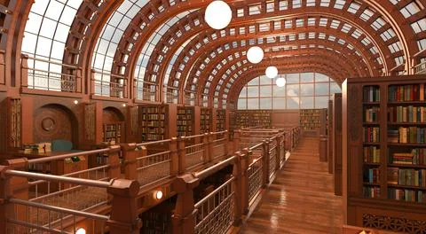 Old library room interior 3d illustration Stock Illustration