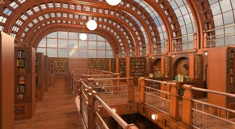 Old library room interior 3d illustration Stock-Illustration