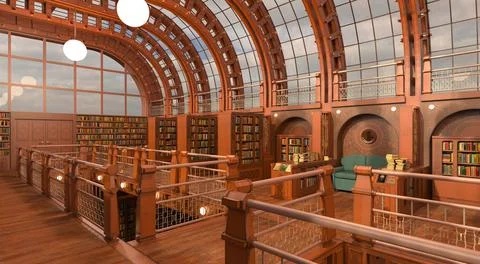 Old library room interior 3d illustration Stock Illustration