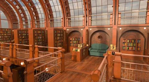 Old library room interior 3d illustration Stock Illustration