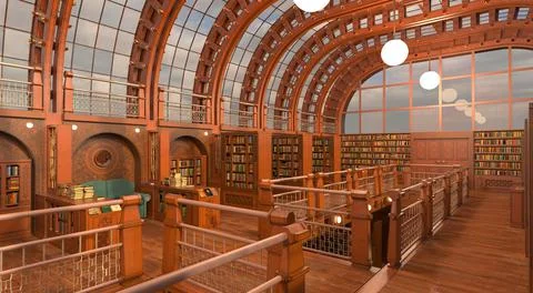 Old library room interior 3d illustration Stock Illustration