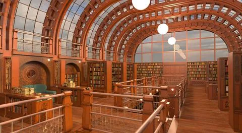 Old library room interior 3d illustration Stock Illustration