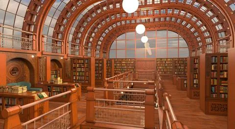 Old library room interior 3d illustration Stock Illustration
