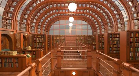 Old library room interior 3d illustration Stock Illustration