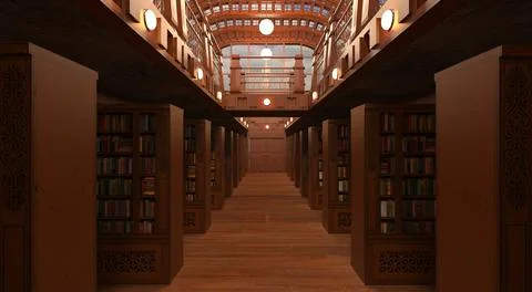 Old library room interior 3d illustration Stock Illustration