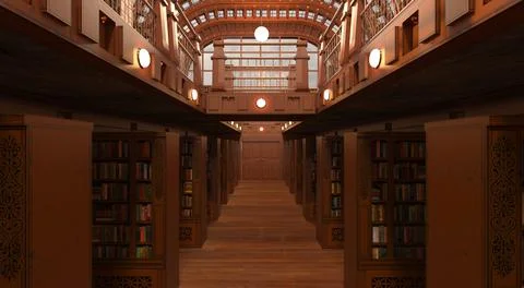 Old library room interior 3d illustration Stock Illustration