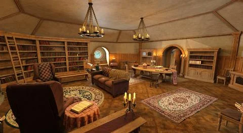 Old library vintage interior 3d illustration Stock Illustration